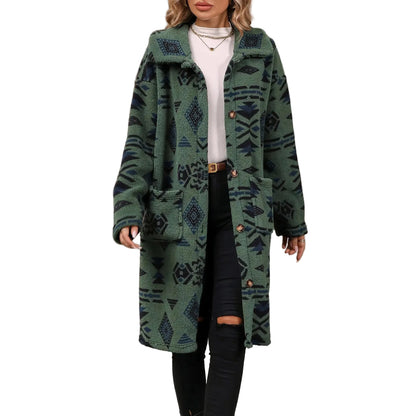 Women's Patterned Plush Hooded Long Coat Cozy Casual Statement Winter Outerwear