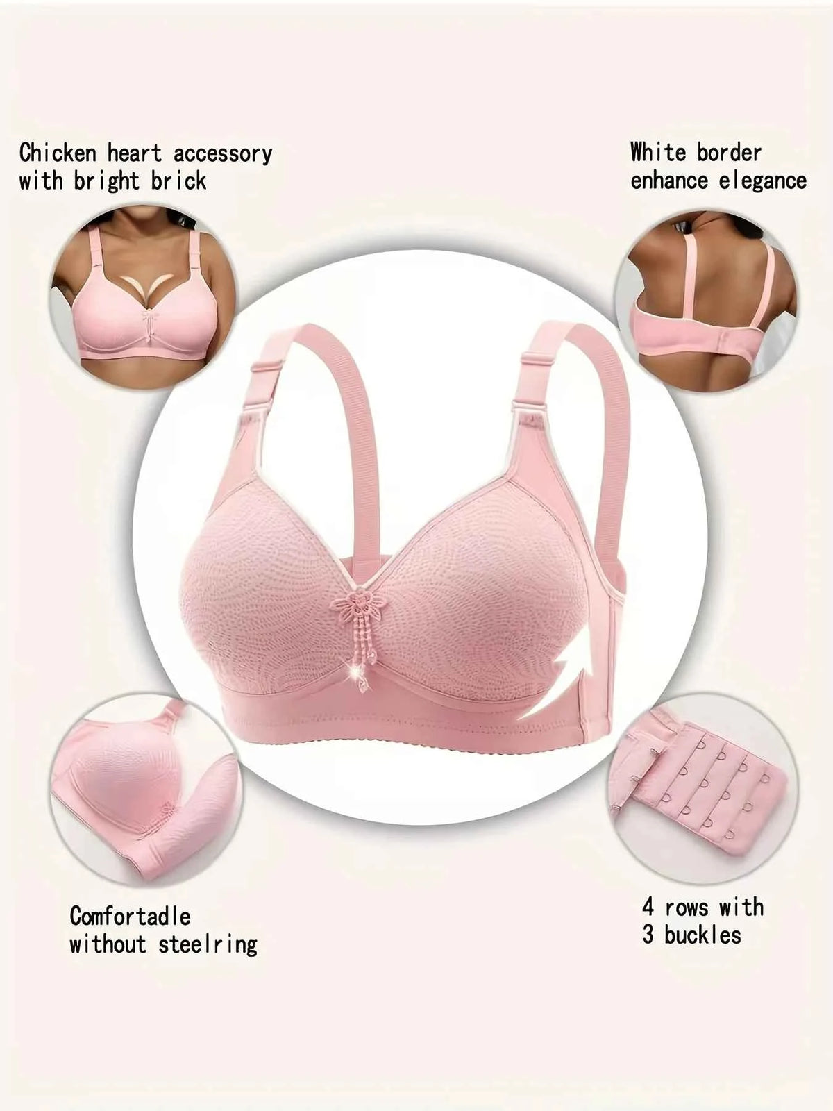 6-Piece Seamless Wireless Padded Bra Set with Adjustable Straps, Soft Pastel Colors and Everyday Styling