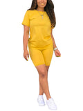Women's Short Sleeve Top and Biker Shorts Co-Ord Set Casual Summer Outfit