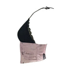 Romantic Blush Pink Satin Corset Top with Black Lace Cups and Front Zipper
