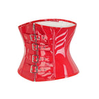 High-Shine Black Faux Leather Underbust Corset with Front Zipper and Metal Buckles