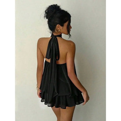 Minimalist Halter Mini Dress with Modern Alternative Streetwear Appeal