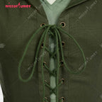Women's Renaissance-Inspired Linen Blend Dress with Bell Sleeves and Adjustable Waist Belt