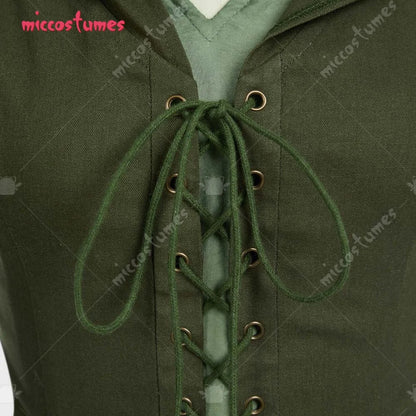 Women's Renaissance-Inspired Linen Blend Dress with Bell Sleeves and Adjustable Waist Belt
