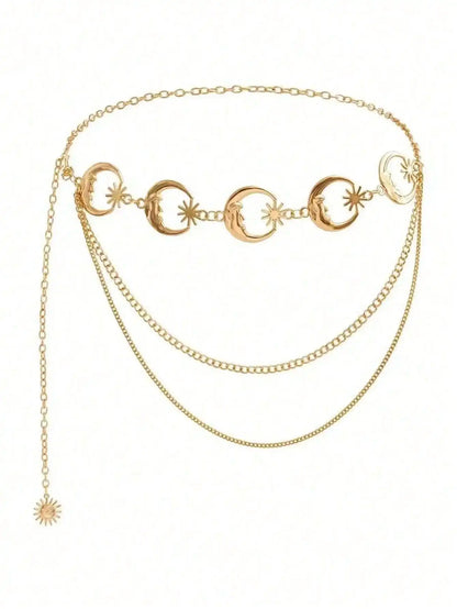 Layered Moon Charm Waist Chain for Gothic and Celestial Fashion Styling