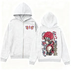 Anime-Inspired Manga Streetwear Zip Hoodie with Fierce Warrior Graphic