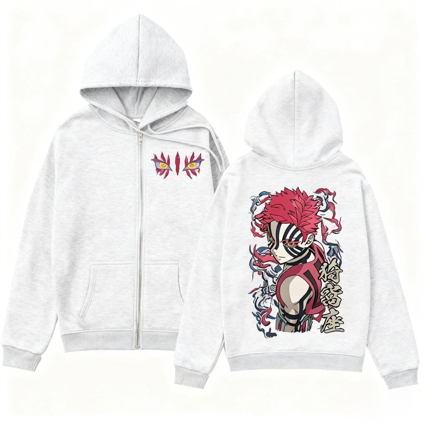 Anime-Inspired Manga Streetwear Zip Hoodie with Fierce Warrior Graphic