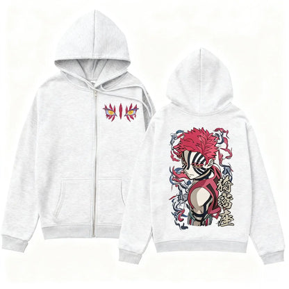 Anime-Inspired Manga Streetwear Zip Hoodie with Fierce Warrior Graphic