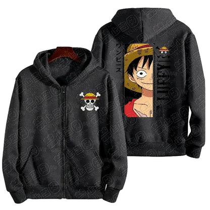 Manga Streetwear Zip Hoodie with Retro Pirate Adventure Artwork