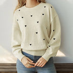 Women's Heart Pattern Relaxed Fit Knit Pullover Streetwear Sweater