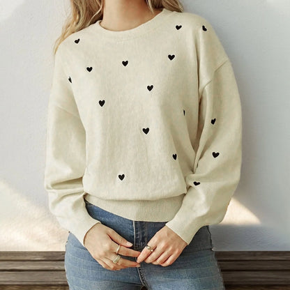 Women's Heart Pattern Relaxed Fit Knit Pullover Streetwear Sweater