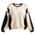 Women's Contrast Sleeve Relaxed Fit Contemporary Streetwear Knit Sweater