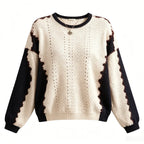 Women's Contrast Sleeve Relaxed Fit Contemporary Streetwear Knit Sweater