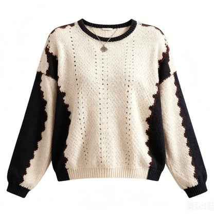 Women's Contrast Sleeve Relaxed Fit Contemporary Streetwear Knit Sweater