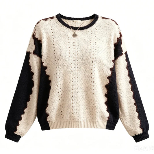Women's Contrast Sleeve Relaxed Fit Contemporary Streetwear Knit Sweater