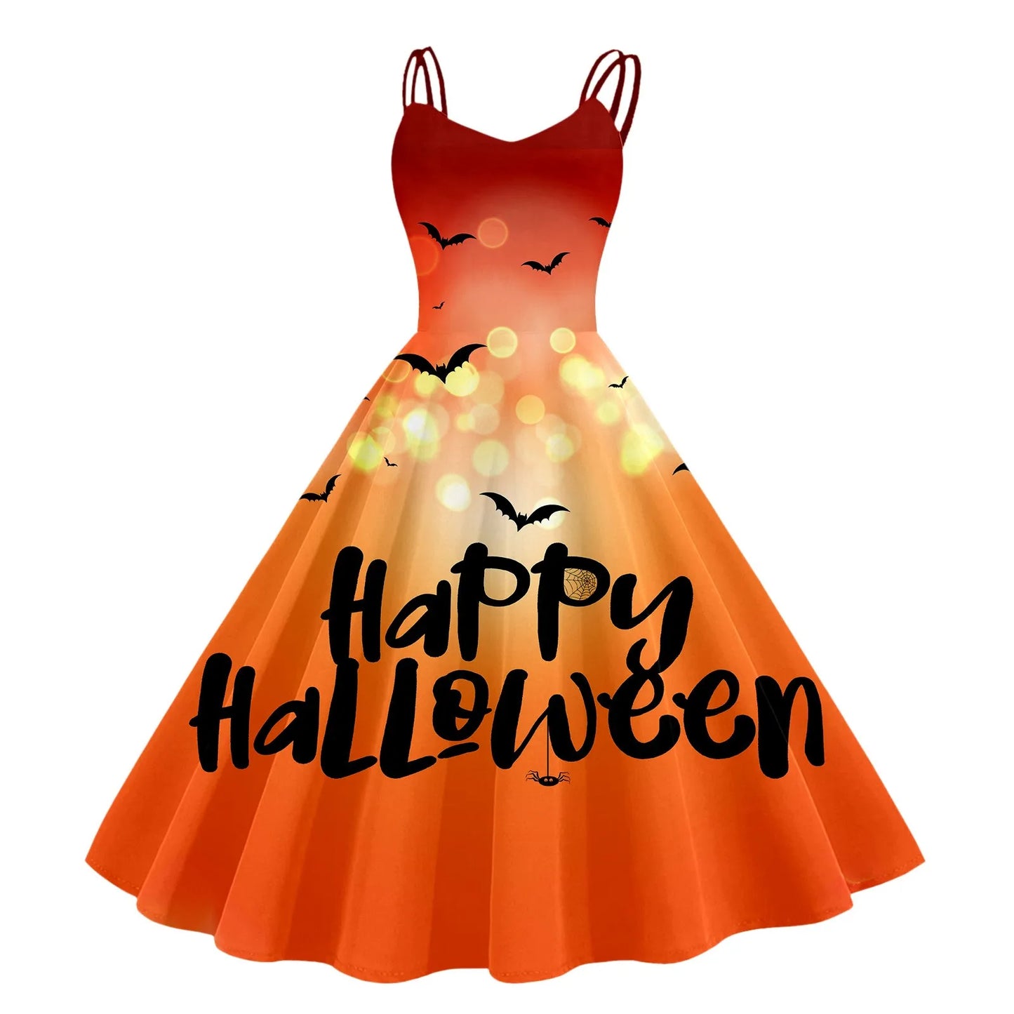 Vintage Gothic Bat Print Swing Dress with Retro Silhouette