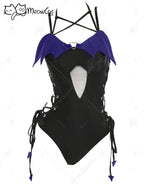 Women's Halter Cutout One Piece Swimsuit with Decorative Shoulder Accents and Modern Styling