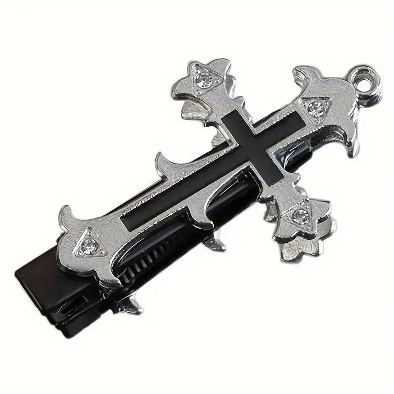 Gothic Cross Duckbill Hair Clip Punk Inspired Statement Hairstyle Accessory