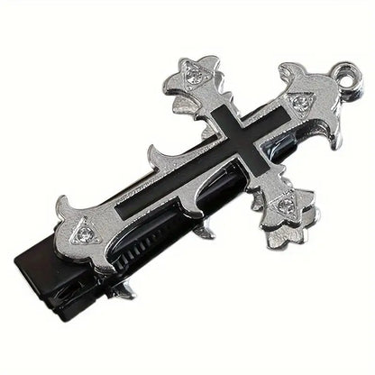 Gothic Cross Duckbill Hair Clip Punk Inspired Statement Hairstyle Accessory