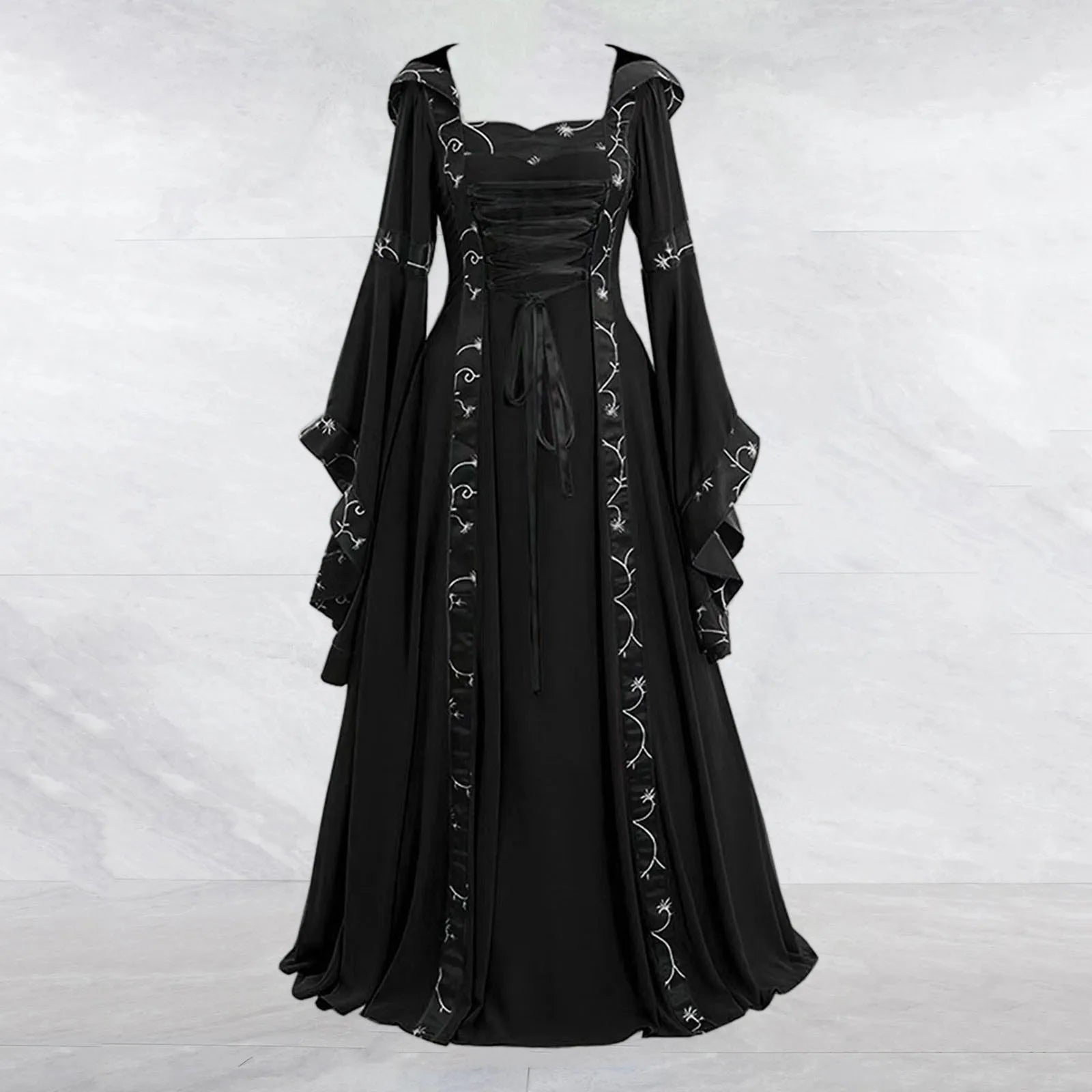 Victorian Gothic Corset Style Maxi Dress with Dramatic Layered Sleeves