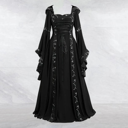 Victorian Gothic Corset Style Maxi Dress with Dramatic Layered Sleeves