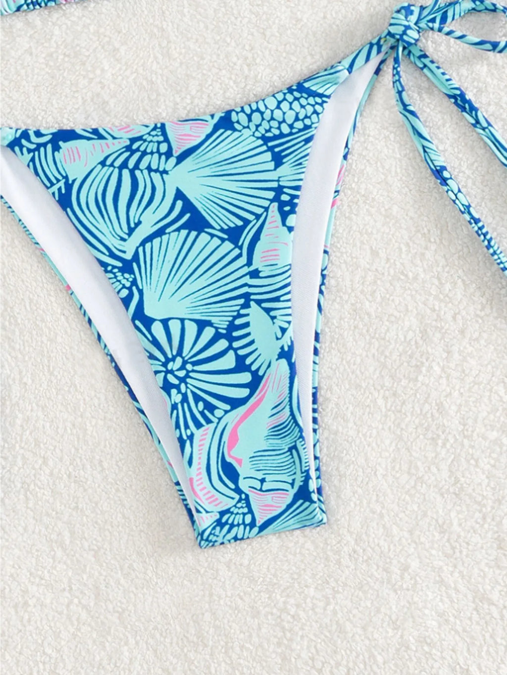 Vibrant Blue Tropical Print Triangle String Bikini