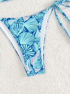 Vibrant Blue Tropical Print Triangle String Bikini