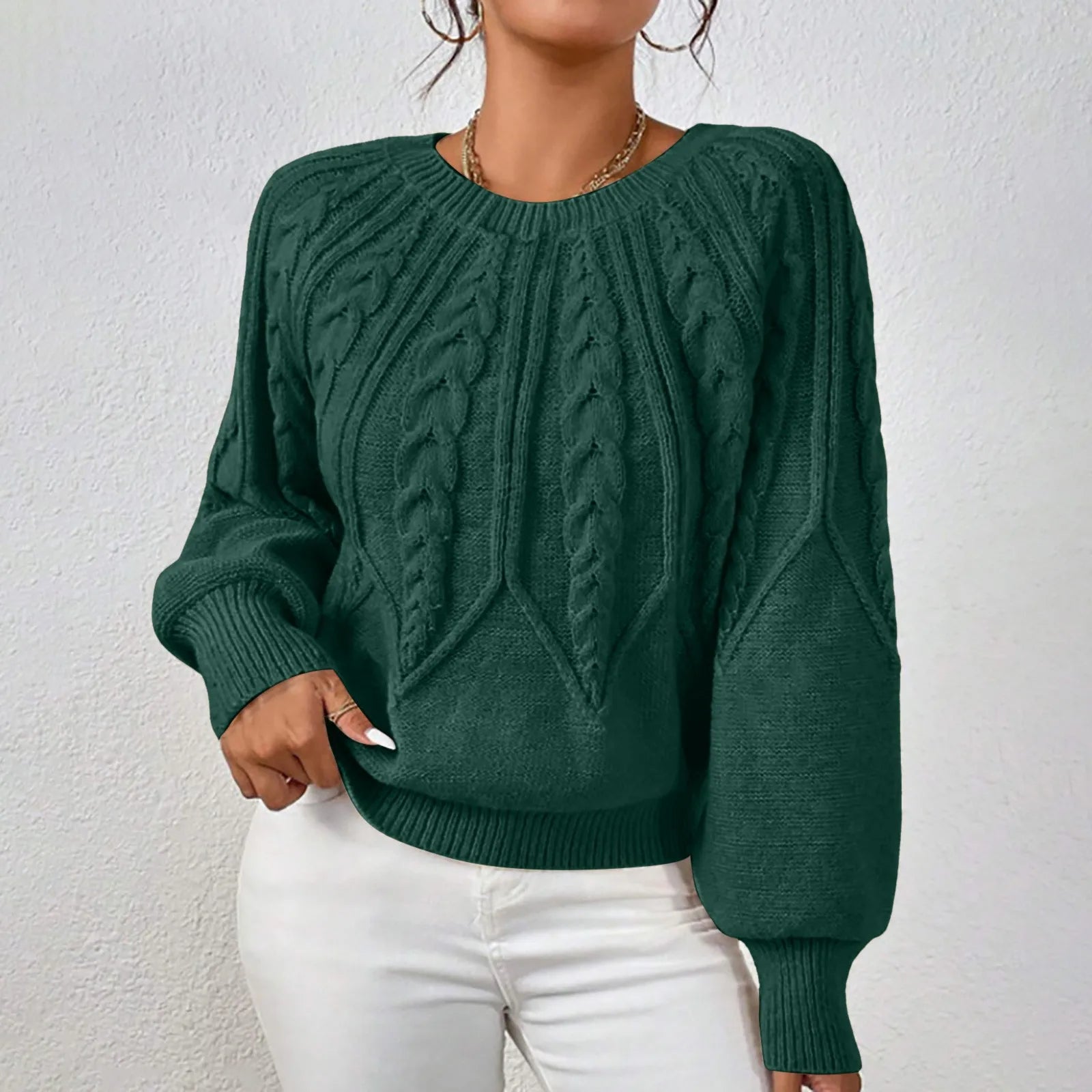 Women's Textured Crew Neck Relaxed Fit Contemporary Knit Sweater Top