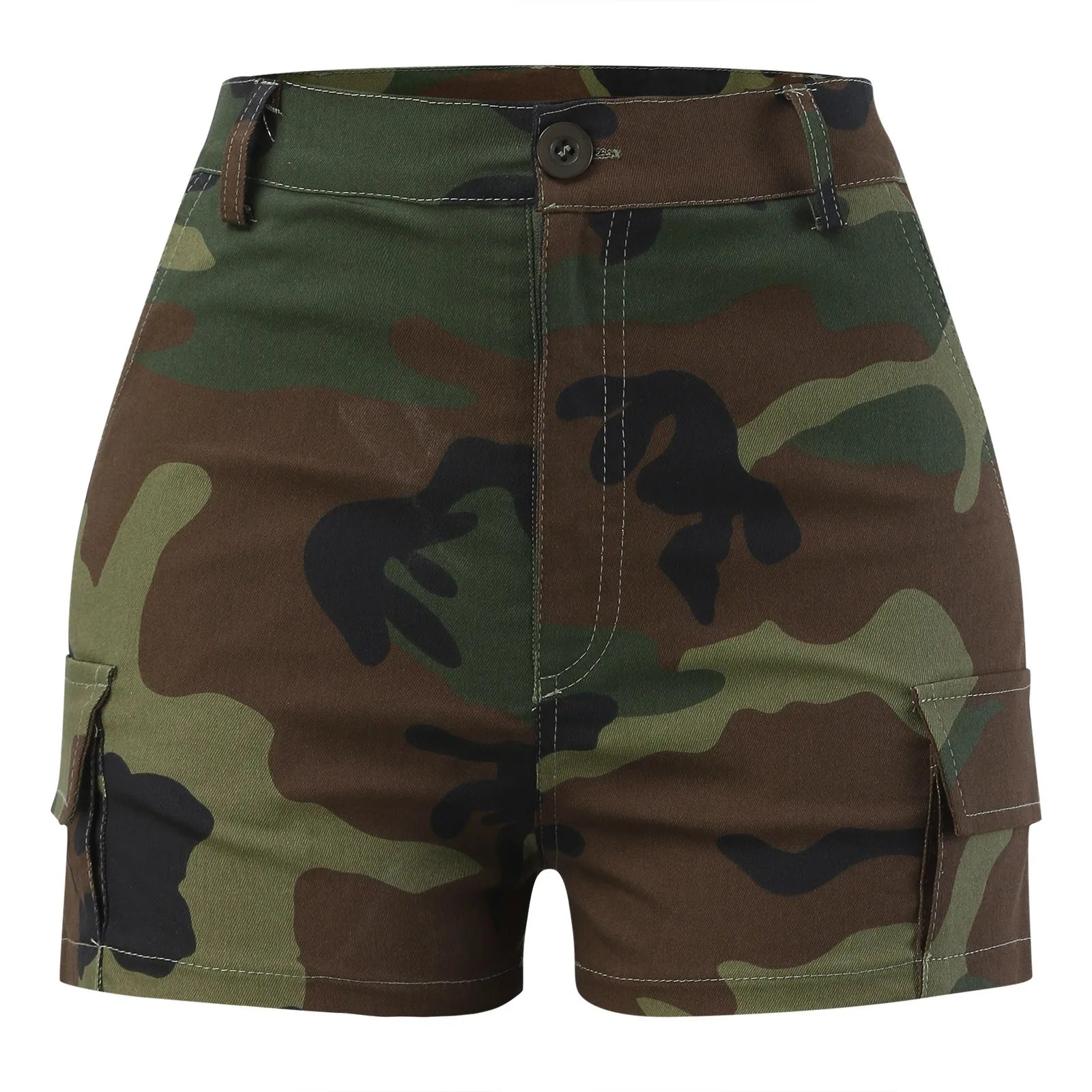 Women's Camouflage Print Shorts with Distressed Details and Casual Mid Length Streetwear Fit