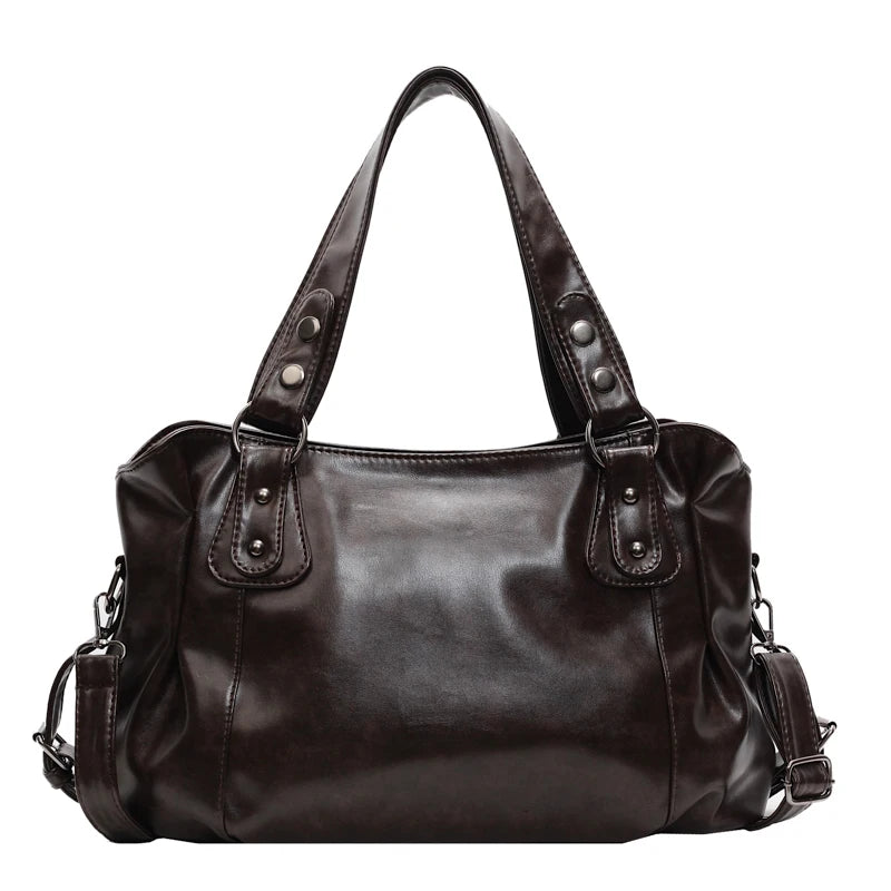 Large Capacity PU Leather Hobo Tote Bag with Soft Shoulder Design