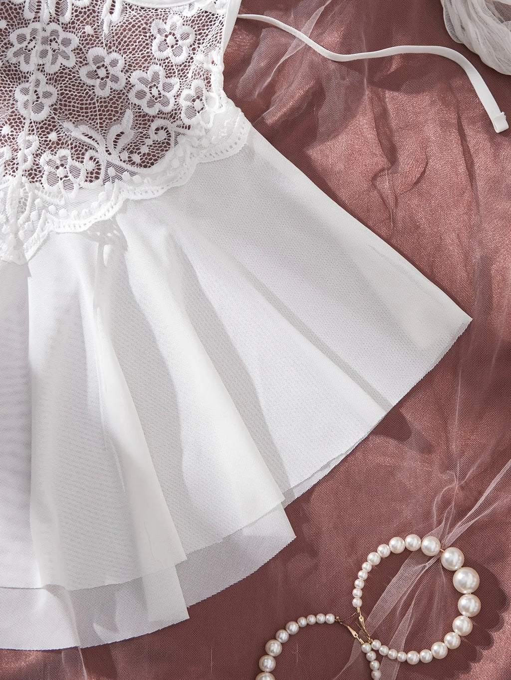 Ethereal White Sheer Lace Babydoll Set with Ruffled Tulle Skirt