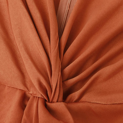 Sleeveless Pleated Maxi Dress with Deep V-Neck and Side Slit Design