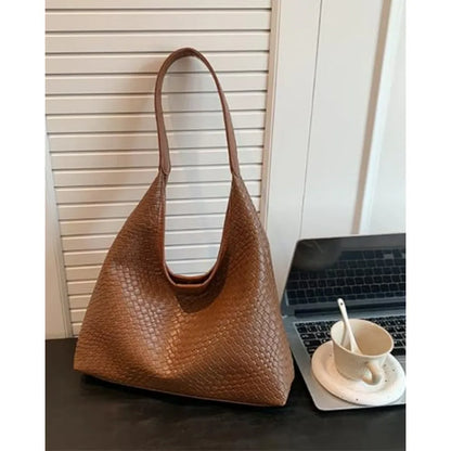 Woven Texture Vegan Leather Hobo Tote Bag with Large Capacity Design