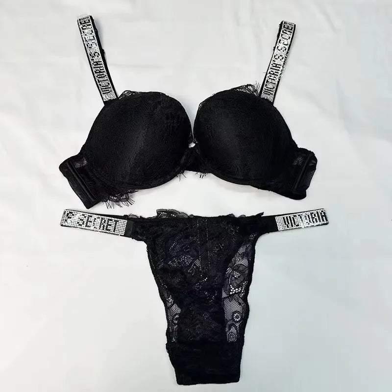 Vibrant Crimson Contour Bra and Thong Set with Crystal-Embellished Straps