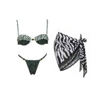 Three-Piece Zebra Print Swimwear Set with Matching Sheer Mesh Pants