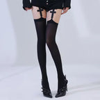 Gothic Cross Print Thigh High Stockings Alternative Fashion Statement Tights