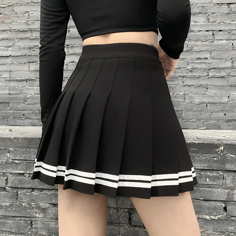 High Waist Pleated Mini Skirt Contrast Trim Alternative Fashion Bottom