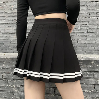 High Waist Pleated Mini Skirt Contrast Trim Alternative Fashion Bottom