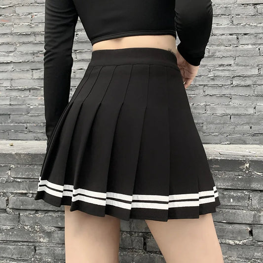 High Waist Pleated Mini Skirt Contrast Trim Alternative Fashion Bottom