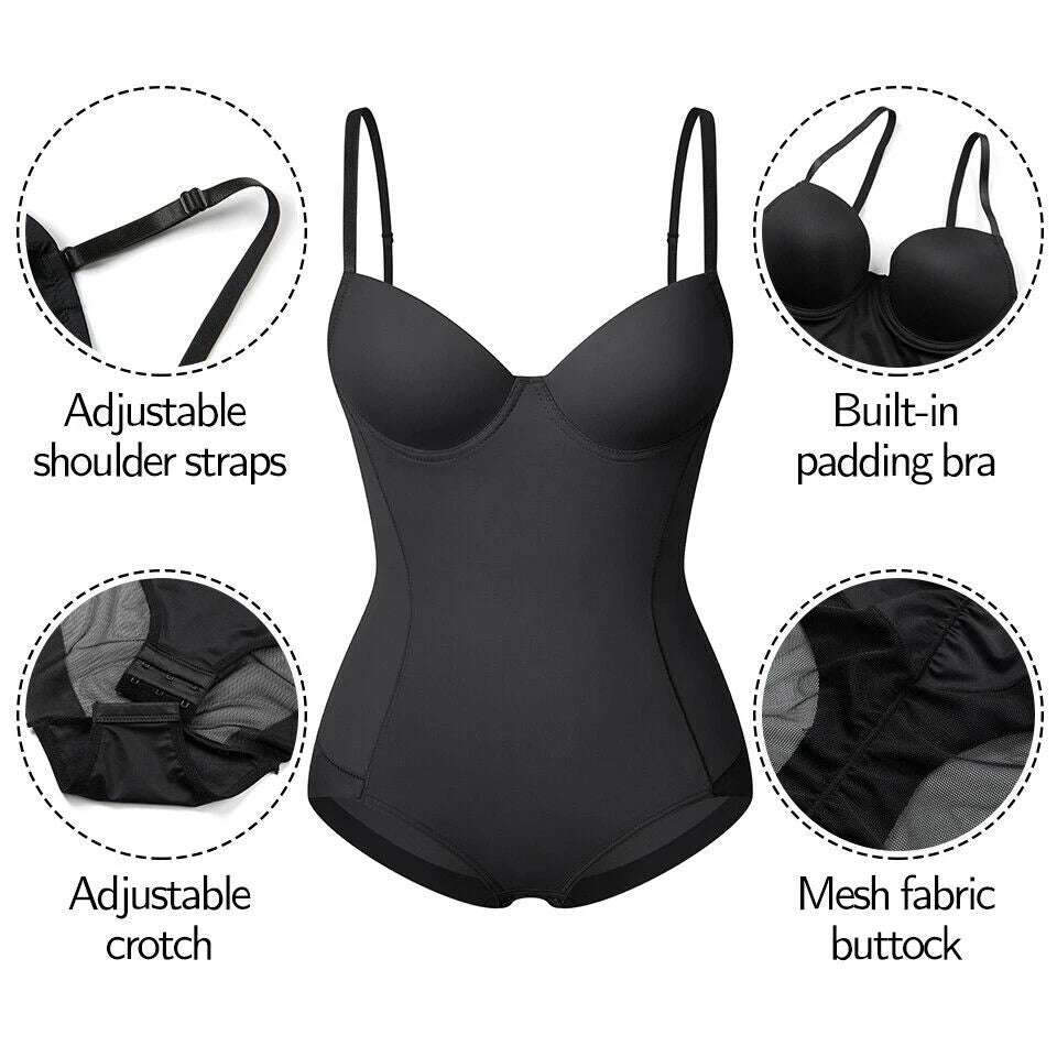 Seamless Underwire Shaping Bodysuit with Built-In Bra Cups