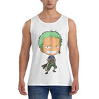 Kawaii Anime-Inspired Cotton Sleeveless Tank Top with Chibi Adventure Character Graphic Design