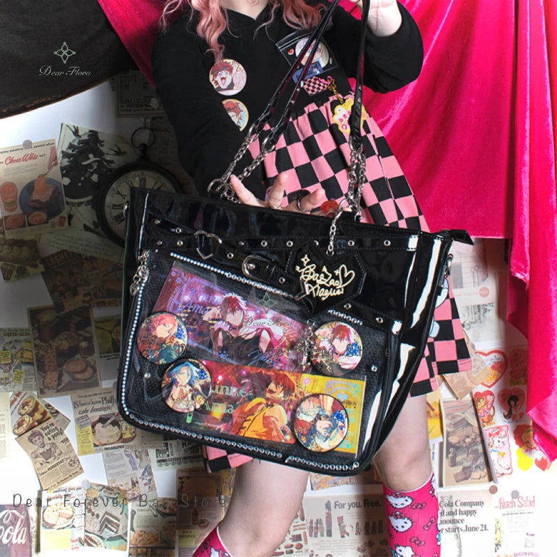 Transparent Display Shoulder Bag with Chain Detail and Crossbody Strap
