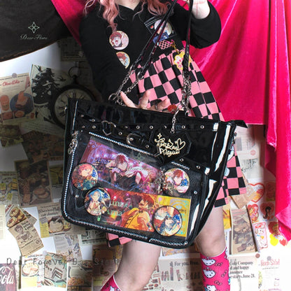 Transparent Display Shoulder Bag with Chain Detail and Crossbody Strap