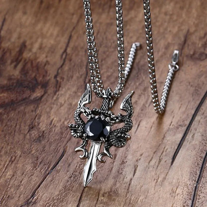 Dragon Sword Cross Pendant Necklace for Gothic Alternative Fashion