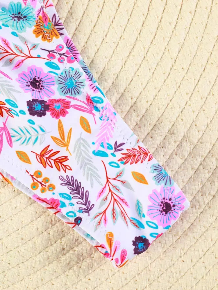 Bright Floral Print Underwire Bikini Set with Adjustable String-Tie Bottom
