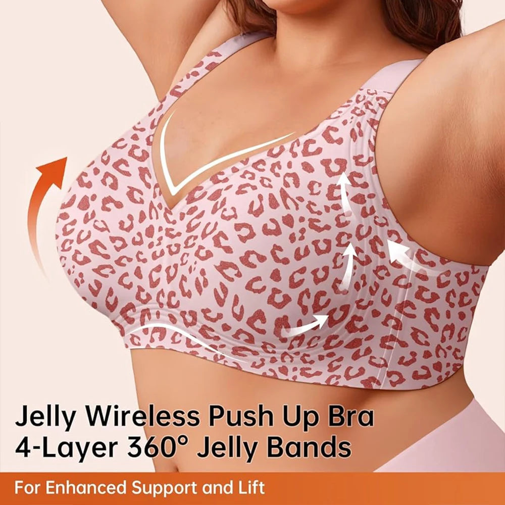 Pink Leopard Print Seamless Wire-Free Full-Coverage Support Bra