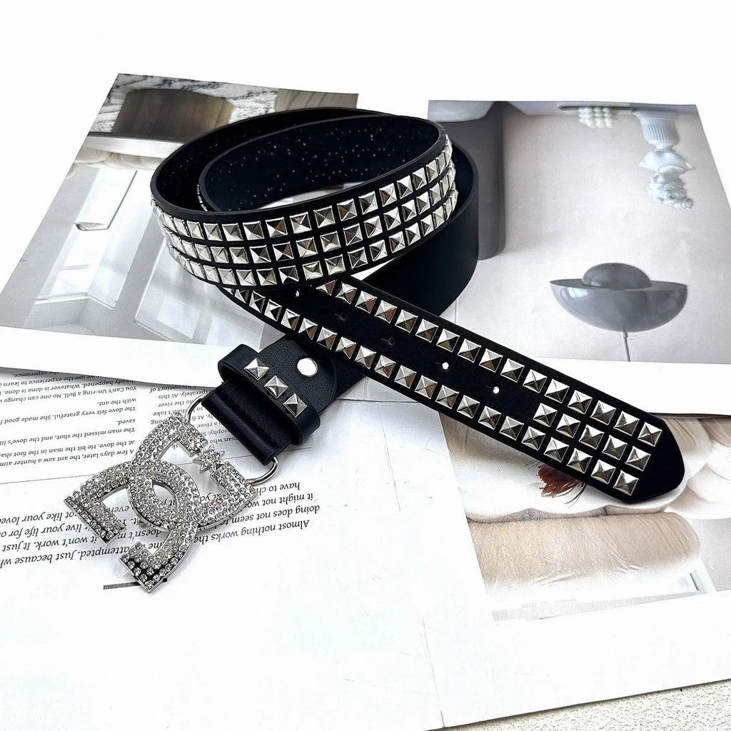 Rhinestone Studded Statement Belt for Y2K Glam Alternative Fashion