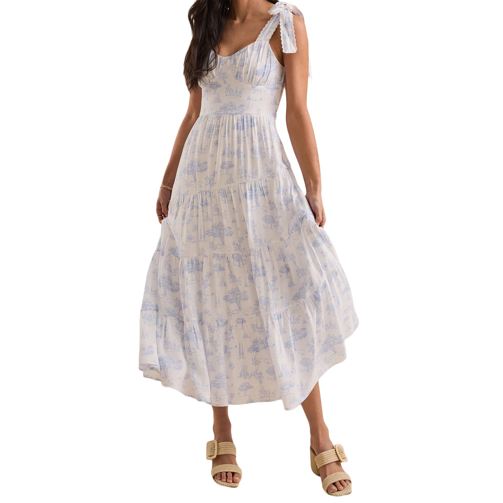 Spaghetti Strap Tiered Maxi Dress with Flowing Contemporary Silhouette