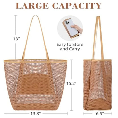 Open Weave Beach Tote Shoulder Bag with Lightweight Carry Design