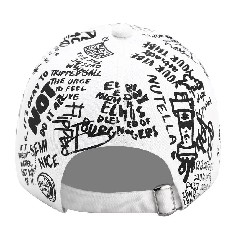 Graffiti Print Baseball Cap Adjustable Curved Brim Urban Streetwear Fashion Hat